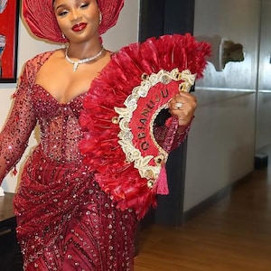 African Feather Hand Fan: Nigerian Wedding Bridal Accessory
