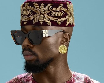 African Velvet Wedding Cap: Igbo Ozo Beaded Hat