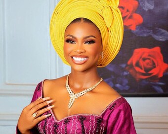 7856 Nigerian headwear African headscarf,Auto Gele headband,hand wrap Damask African Headtie Ready To Wear Head Wrap Turban Auto  main image 4