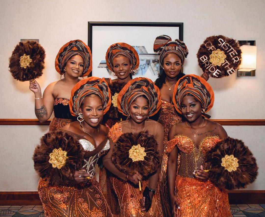 Traditional Feather Handfan for African Weddings - Asoebi, Igbo, Yoruba Styles (Gold/Silver Handle)