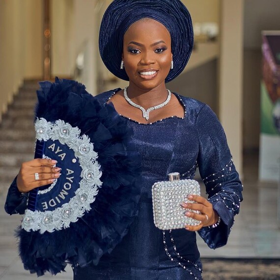 African Feather Bridal Fan, Handmade Traditional Wedding Fan  display picture 1