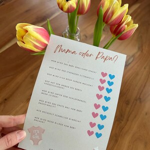 Maman ou papa ? – Le quiz bébé divertissant pour le baby shower ! "Girl Edition" - 10 cartes par commande