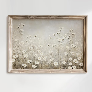 Neutral Floral Art Print | White Summer Flowers Painting | Country Spring Wildflowers | Farmhouse Wall Art, Digital Download