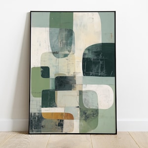 Mid Century Modern Abstract Print | Sage Green Geometric Wall Art | Retro Minimalist Poster | Neutral Living Room Decor | Digital Download