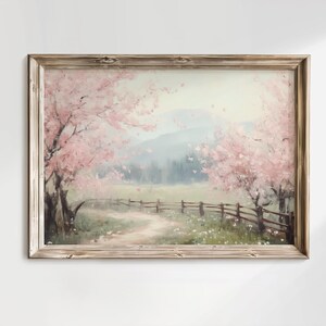 Pink Cherry Blossom Spring Wall Art | Vintage Spring Print | Spring Decor | Rustic Farmhouse Painting | Printable Art | Digital Print
