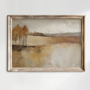Wheat Fields Autumn Landscape Printable Wall Art | Neutral Fall Countryside Painting | Muted Abstract Nature Decor | Digital Download