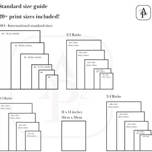 Puede incluir: Un gr&aacute;fico que muestra los tama&ntilde;os de impresi&oacute;n est&aacute;ndar en pulgadas y cent&iacute;metros. El gr&aacute;fico est&aacute; dividido en tres secciones: tama&ntilde;os est&aacute;ndar ISO, relaci&oacute;n 4:5 y relaci&oacute;n 3:4. Cada secci&oacute;n muestra una serie de rect&aacute;ngulos que representan diferentes tama&ntilde;os de impresi&oacute;n.