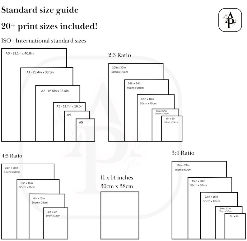 Puede incluir: Un gr&aacute;fico que muestra los tama&ntilde;os de impresi&oacute;n est&aacute;ndar en pulgadas y cent&iacute;metros. El gr&aacute;fico est&aacute; dividido en tres secciones: tama&ntilde;os est&aacute;ndar ISO, relaci&oacute;n 4:5 y relaci&oacute;n 3:4. Cada secci&oacute;n muestra una serie de rect&aacute;ngulos que representan diferentes tama&ntilde;os de impresi&oacute;n.