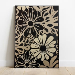 Abstract Botanical Wall Art | Beige and Black Floral Print | Neutral Botanical Illustration | Minimalist Digital Download | Printable Decor
