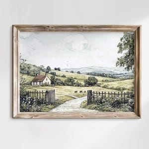 Countryside Wall Art | English Country Landscape Print | Vintage Watercolour Painting | Cottagecore Decor | Farmhouse Style Digital Download
