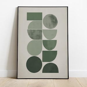 Modern Green Abstract Art | Geometric Wall Decor | Mid Century Inspired | Printable Digital Download | Trendy Minimalist Art