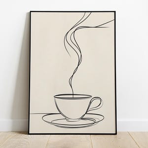 コーヒーのワンラインアート | ミニマルなコーヒーウォールプリント | モダンなコーヒーバーの装飾 | デジタルダウンロード | ミニマリストキッチンポスター | 線画