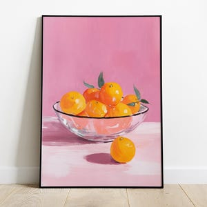 Bunte Orangen druckbare Kunst | Sommer Zitrus Wand Dekor | Pastell Obst-Küche Print | Rosa Esszimmer Poster | Digitaler Download