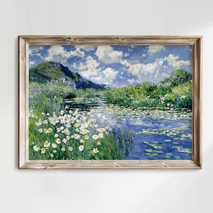 Monet Style Pastel Landscape Print | French Country Wall Art | Impressionist Floral Water Lily Painting | Digital Download