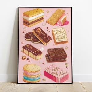 British Biscuit Wall Art | Retro Kitchen Artwork | Biscuit Stand Print | Snack Illustration | Printable Food Art | Cozy Kitchen Decor