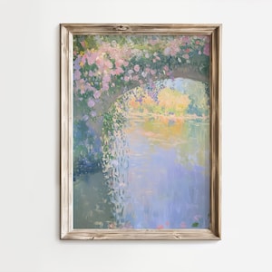 Monet Style Pastel Oil Painting Print | Impressionist Floral Wall Art | French Country Decor | Water Lily Vintage Poster | Digital Download