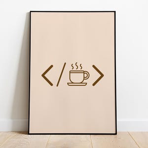 Coffee Coder Art Print | Minimalist Home Office Decor (Digital Download)