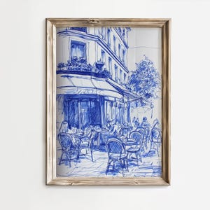 French Café Watercolour Print | Paris Cityscape Wall Art | French Kitchen Decor | Travel Sketch Poster | European Art | Digital Download