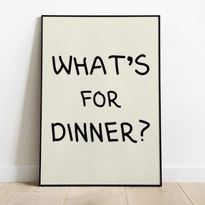 Impresión "Qué hay para cenar" / Arte mural retro colorido para la cocina / Póster para la hora del té / Decoración moderna para el hogar / Arte imprimible para el comedor
