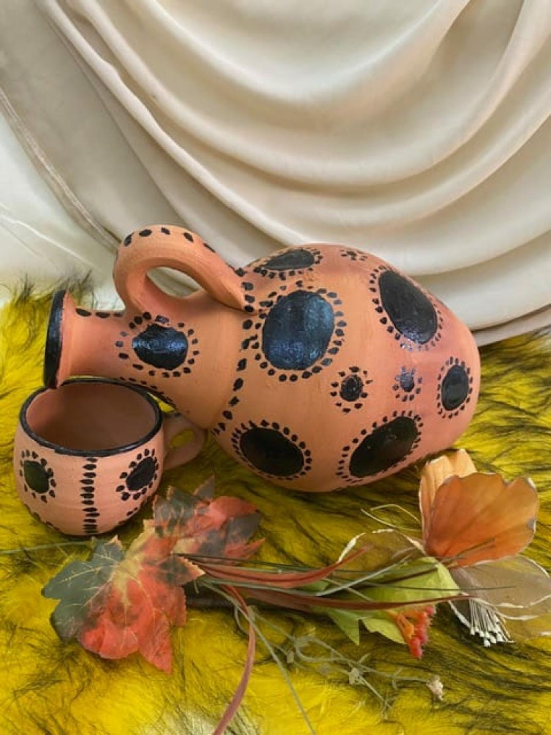Lot De 3 Verres En Céramique Faits Main Du Maroc - Motif Pois (tasses à Thé)