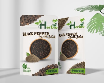 Pimienta negra marroquí / Granos de pimienta enteros y en polvo / Especia natural para cocinar, sazonar y recetas