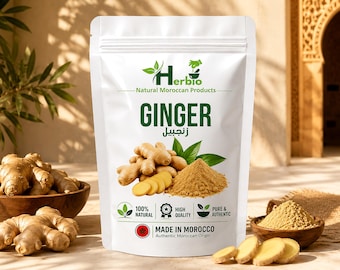 Moroccan Ginger زنجبيل مغربي | Whole Dried Root & Powder | Natural Ginger Spice for Cooking, Tea and Recipes
