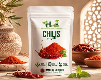 Marokkaanse gedroogde chilipepers فلفل حار مغربي | Hele en poedervormige rode chilipeper | Pittige peper voor koken, sauzen en kruiden
