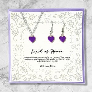 Presente de casamento personalizado de noiva para madrinha, colar para melhor amiga da noiva, cartão personalizado para madrinha, joias elegantes de prata da MOH