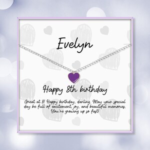 Personalized 8th Birthday Sterling Silver Heart Necklace, Daughter Keepsake