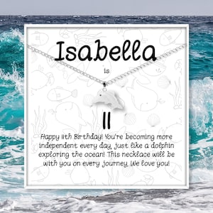 Personalized 11th Birthday Gift for Girl from Mom Aunt Grandma, Dolphin Pendant Sterling Silver Necklace Coastal Jewelry Gift Custom Message