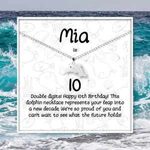 Personalized 10th Birthday Gift for Girl from Mom Aunt Grandma, Dolphin Pendant Sterling Silver Necklace Coastal Jewelry Gift Custom Message