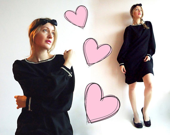 GLaM WOoL Vtg Lbd Dress with Bejeweled Neckline a… - image 1