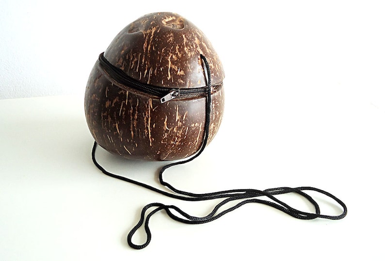 Coco Jumbo Bag Real Coconut Vtg Purse Hard Shell With A Zipper Etsy