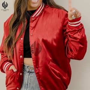 New York Nicks Satin Bomber Jacket: Orange Basketball Varsity Jacket