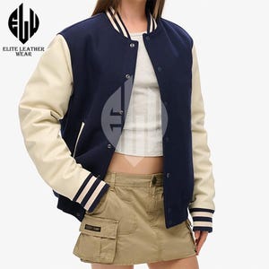 Chaqueta de invierno para mujer, de lana de primera calidad, estilo bomber tipo carta, estilo universitario, para mujer
