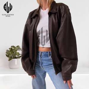 90s Distressed Brown Leather Jacket: Vintage Oversized Fit