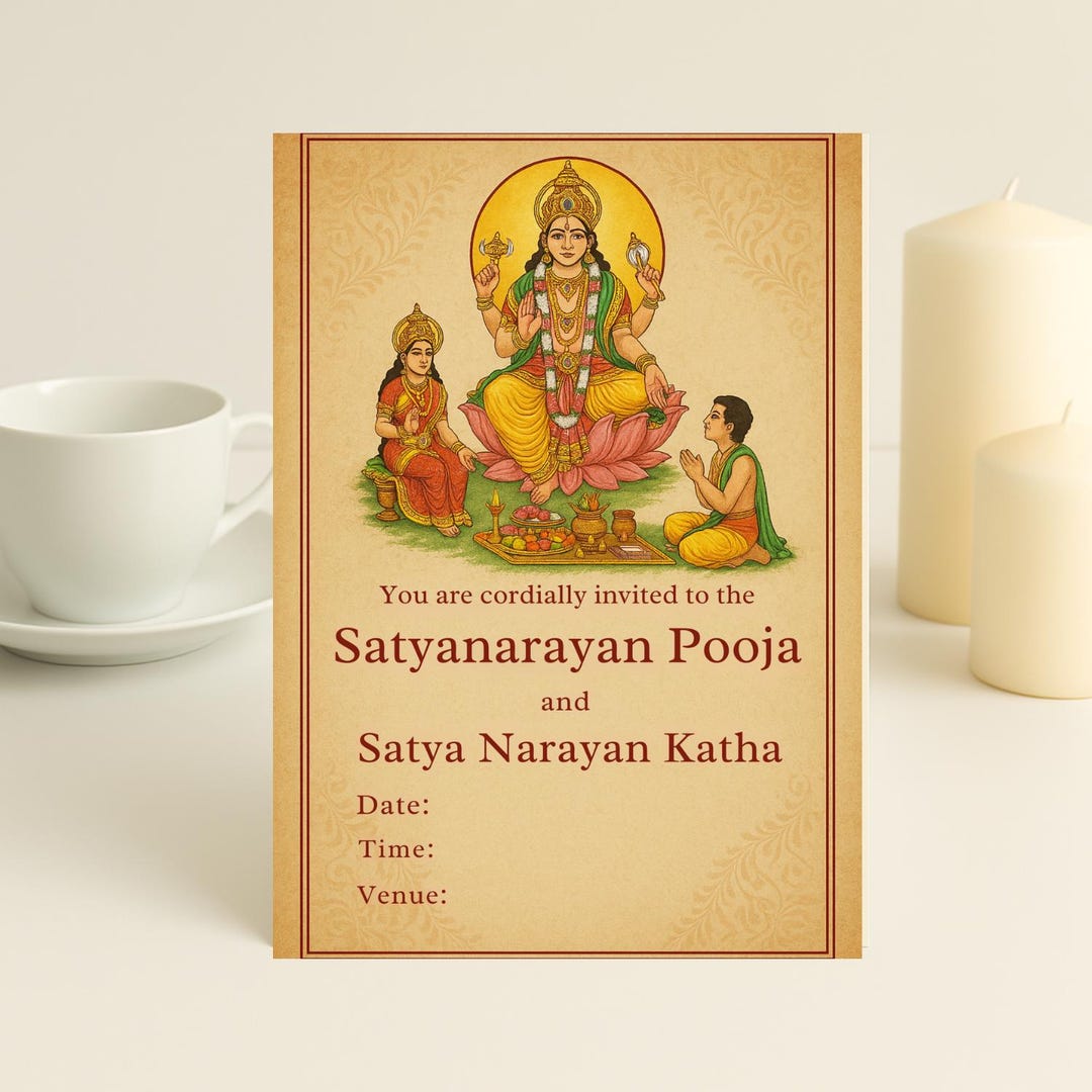 Editable Satyanarayana Pooja Invitation Invite Template Canva Digital
