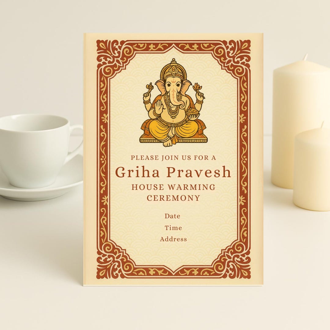 Griha Pravesh Invitation Template Editable Canva Hindu Housewarming ...