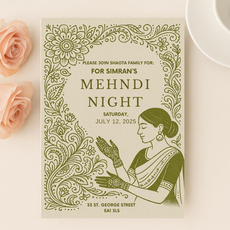 Editable Mehndi Invitation Template Canva Henna Party Card Printable ...
