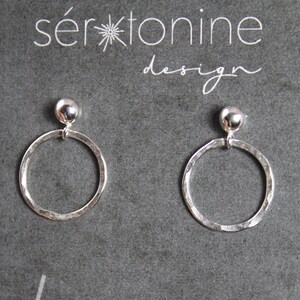 Earrings hammered circle sterling silver round stud minimalist jewelry urban small hoops image 4