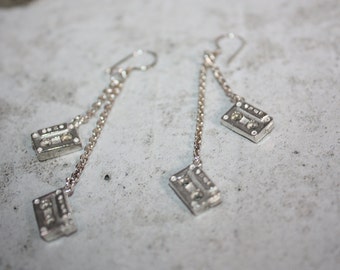 Cassette tape chain silver earrings- retro - Handmade