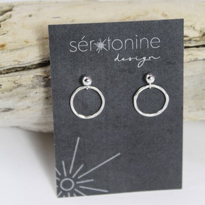 Earrings hammered circle sterling silver round stud minimalist jewelry urban small hoops image 2