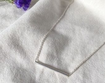 Necklace silver tube- sterling silver tube necklace- minimalist jewelry- urban,