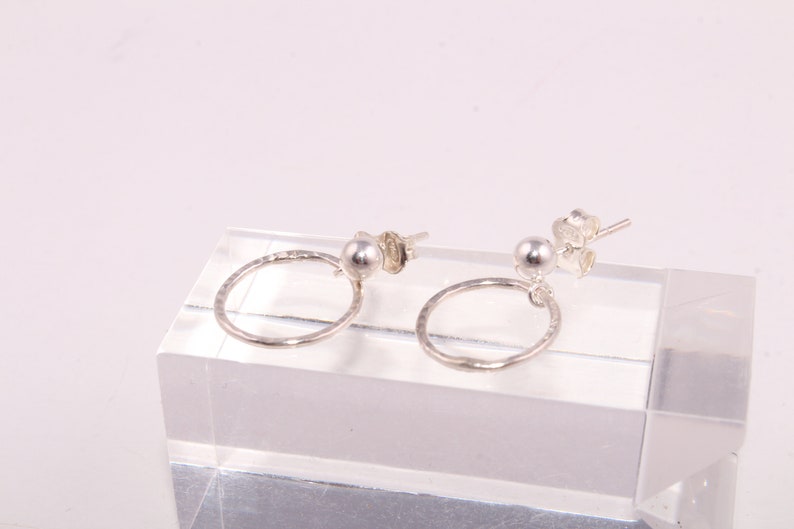 Earrings hammered circle sterling silver round stud minimalist jewelry urban small hoops image 3