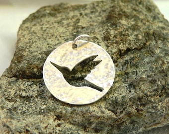 Pendant sterling silver Hummingbird silver hammered pendant- Handmade