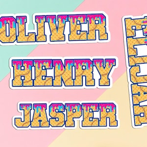 Custom Baseball Ice Cream Drip Name Stickers: Waterproof Vinyl Label | Personalized Helmet Decals