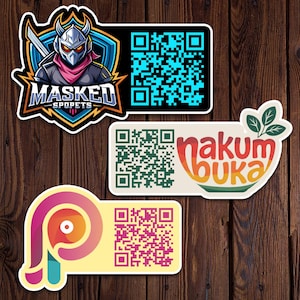 May include: A collection of colorful stickers with QR codes. One sticker features a masked character with the text "MASKED SPOPETS". Another displays the text "nakum buka" with a leaf design. The third sticker has a colorful abstract design.