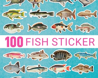 Fish Sticker Pack 100: Waterproof Vinyl Decals for Laptop, Kindle