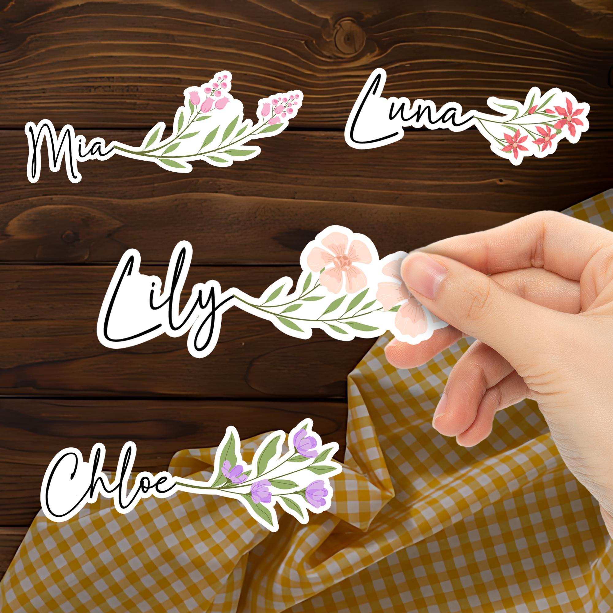 Custom Birth Month Flower Stickers: Personalized Name Waterproof Vinyl ...
