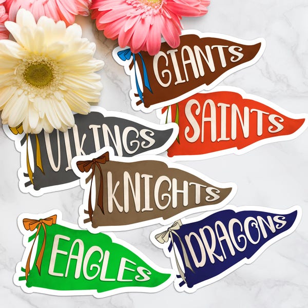 Personalized College Pennant Stickers, Custom Schools Team Mascot Stickers for Laptop Water Bottle Bags